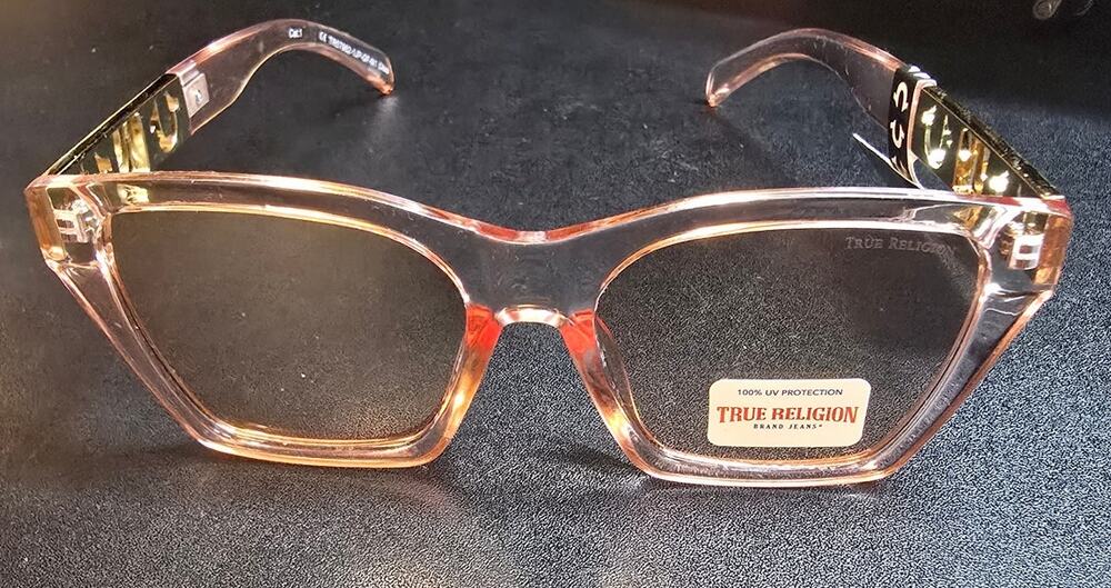 True Religion Women Pink Square Sunglasses Gold Horseshoe Oversized NWT NEW